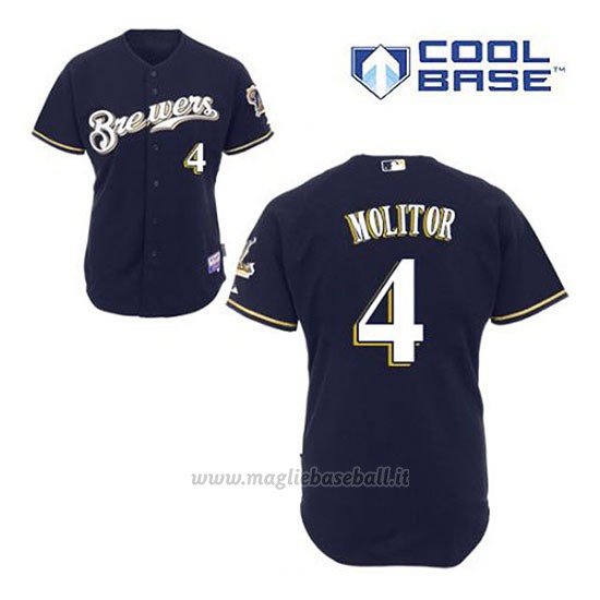 Maglia Baseball Uomo Milwaukee Brewers Paul Molitor 4 Blu Blu Alterner Cool Base